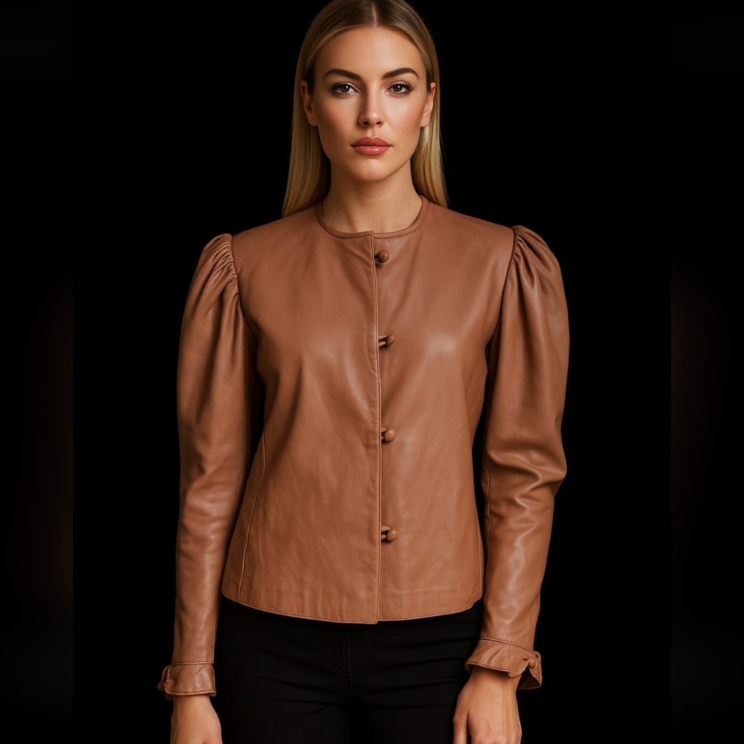 Rare Fendi Roma 80s Blush Nude Leather Couture Jacket Puff Sleeve Runway Size 10